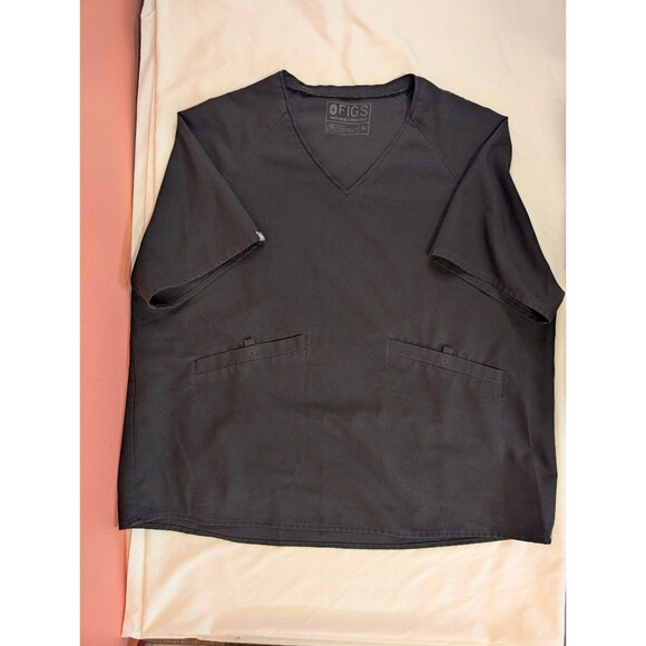 Figs Tops - Women's FIGS Scrub Top Short Sleeve V-Neck Two Pockets Black XL